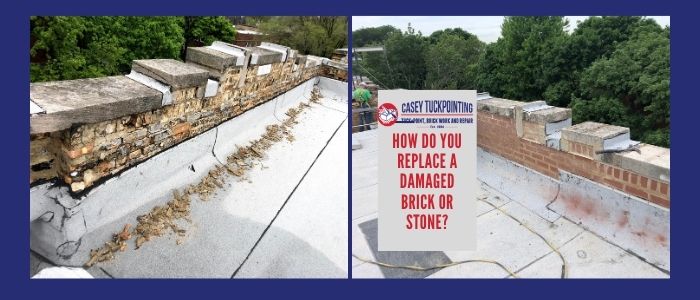 How do you replace a damaged brick or stone?