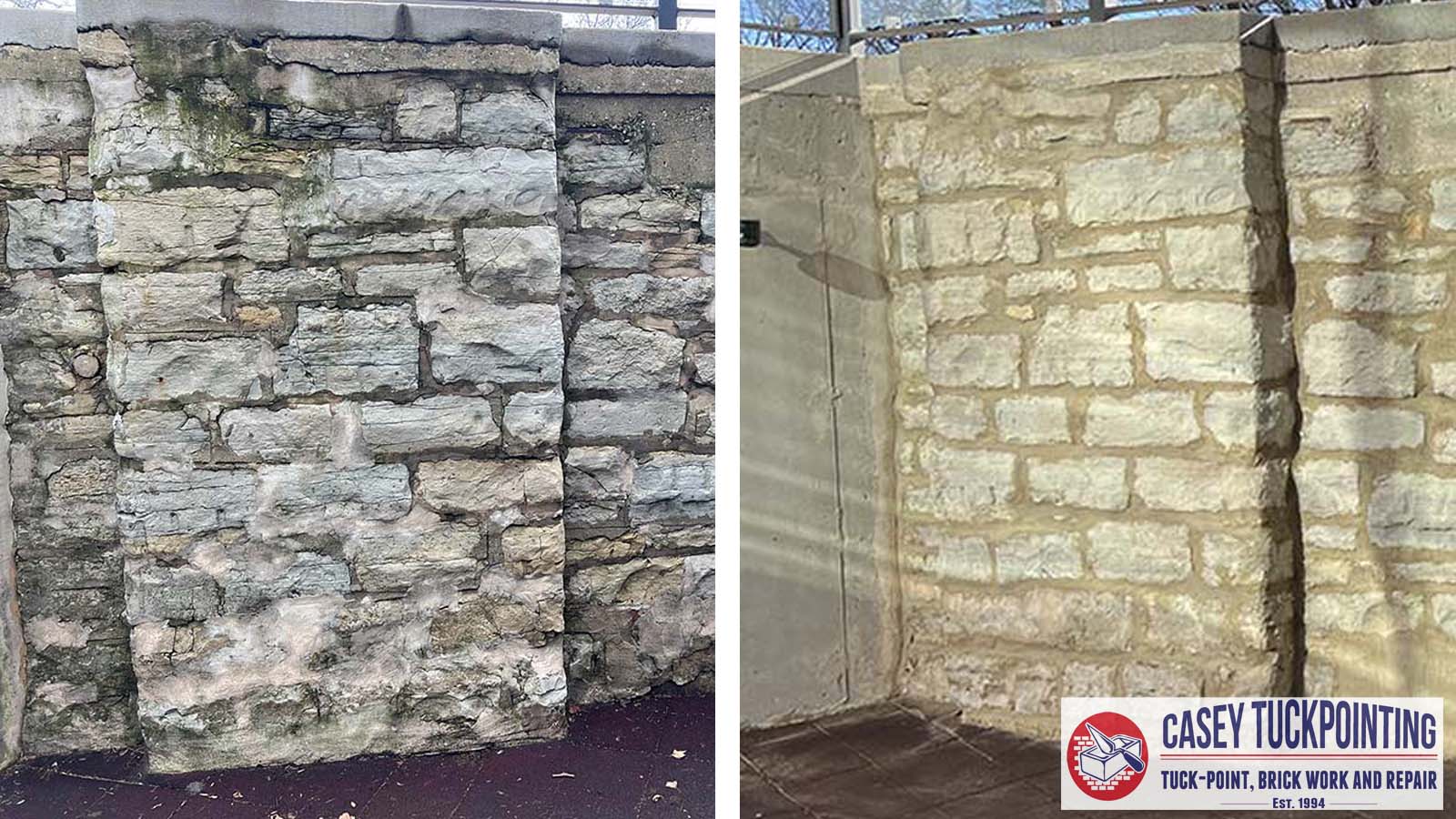 Before and after stone tuckpointing masonry contractors chicago