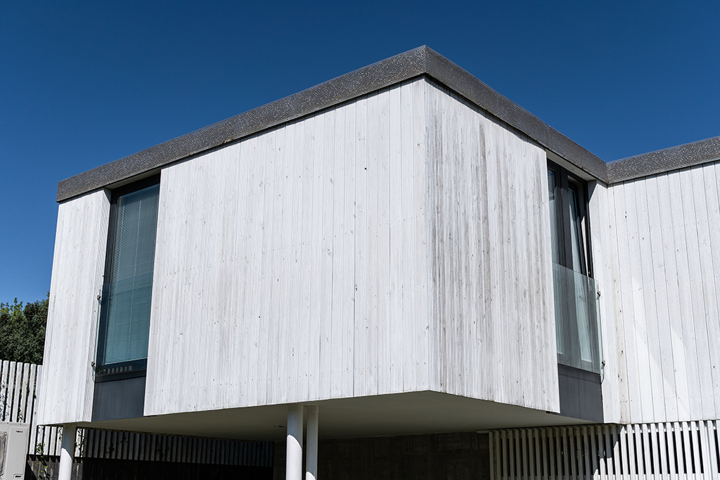 Modern House with wood cladding. Modern architecture with parapet walls