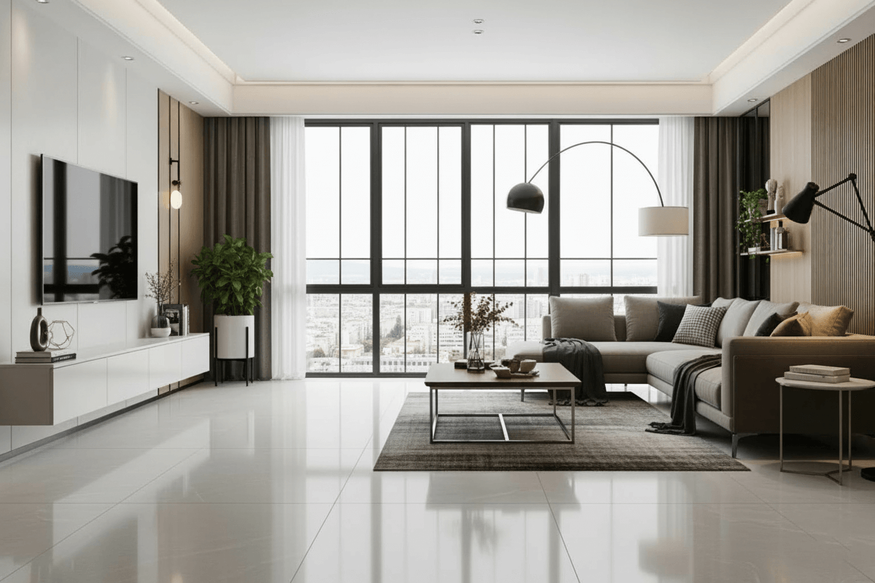 Large format tiles in modern living room - Large Format Tiles