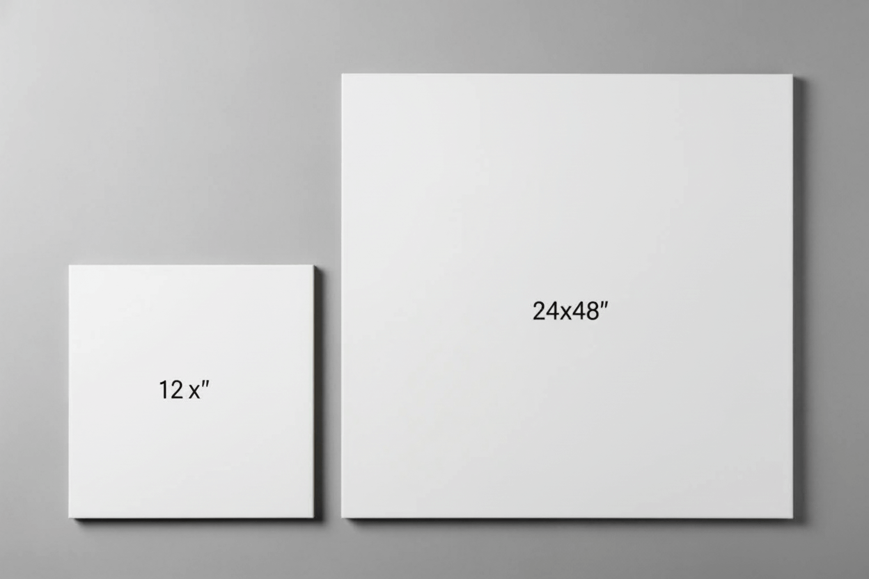 12x12 inch tile next to a 24x48 inch tile for scale - Large Format Tiles